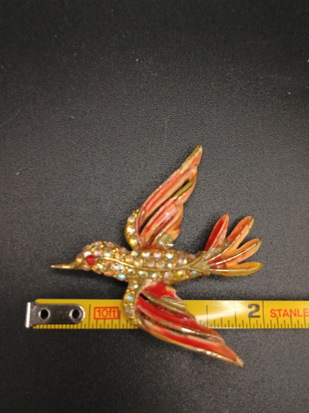 Gold and Red Crystal Hummingbird Bird Brooch - Brand Unknown